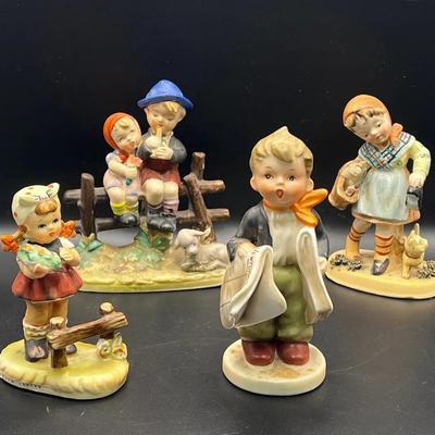 (4) Bisque Porcelain Figurines ft. 1950s Nippon, Napco Newsboy & 1973 Numbered