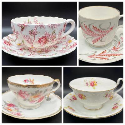 (4) Teacups: Spode Copeland England Rosebud Chintz