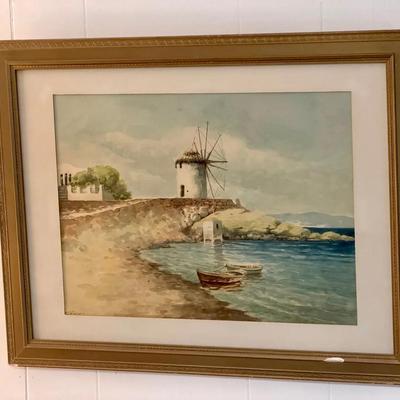Signed Seashore Watercolor Painting