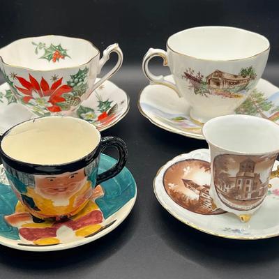 (4) Teacups ft. Handpainted Staffordshire & Royal Stuart