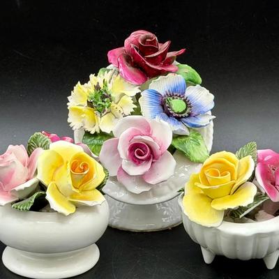(3) Capodimonte Style Flower Baskets