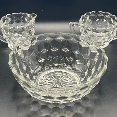 (3) Fostoria American Cubist Pieces: Sugar, Creamer & Bowl