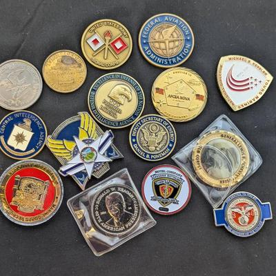 Large Group of Military Challenge Coins, Tokens, & Others