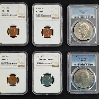 6 Mixed PCGS & NGC Graded Coins