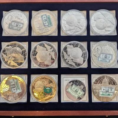 Complete 12 Coin Set of Banknote Coins with COA in Box