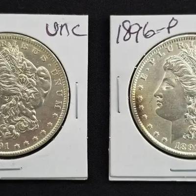 1891-O & 1896-P Uncirculated Morgan Silver Dollars