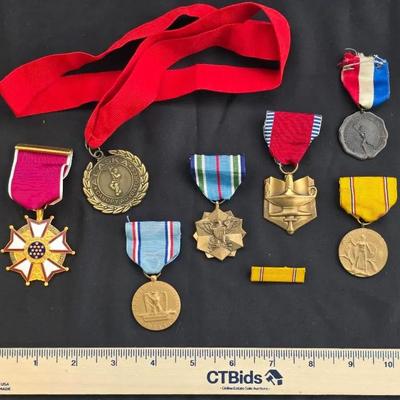 7 Vintage Military Medals with Ribbons