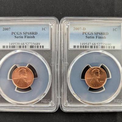 2007 & 2007-D SP-68 RD PCGS Graded Lincoln Cents