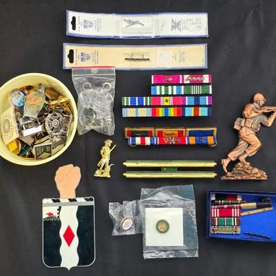 Group of Military Buttons, Medals, Ribbons, & Insignia 