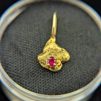 Gold Natural Nugget with Loop and Stone, .86g