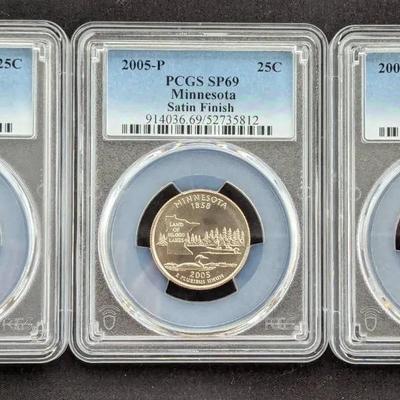 3 2005-P Statehood Quarters PCGS Graded SP-69