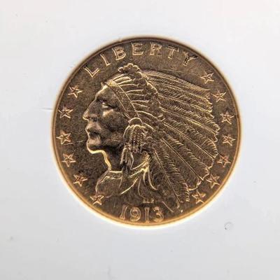 1913 2 1/2 US Gold Coin, MS-64 NGS Graded