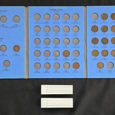 2 Rolls (100) Indian Head Cents Plus Whitman Folder Indian Head
