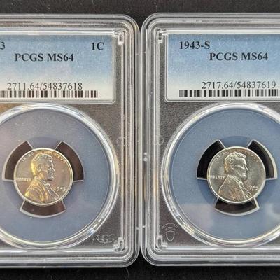 1943-P & 1943-S MS-64 PCGS Steel Cents