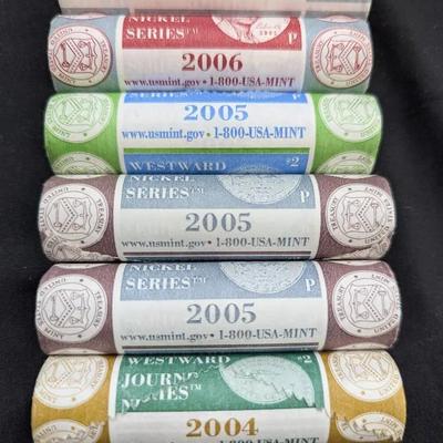 6 Original US Mint Issued Uncirculated Jefferson Nickel Rolls, 2004-06