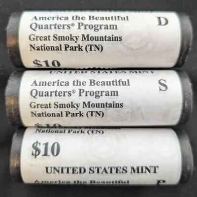 3 $10 Rolls US Mint Issued Original Uncirculated P, D, S Mints Quarters