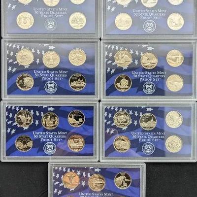 1999 To 2007 US Statehood Quarter Proof Sets, All Original, Certificates Included