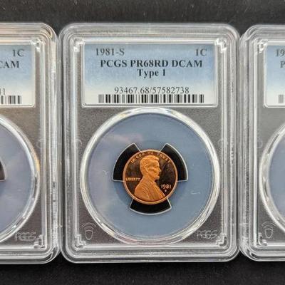 1980-S, 1981-S, 1982-S PCGS Graded Proof Lincoln Cents PR68DCAM