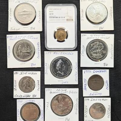 12 Large Mixed Foreign Coins 