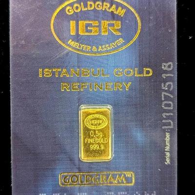 0.5 Gram Gold Bar, Sealed IGR Gold Gram