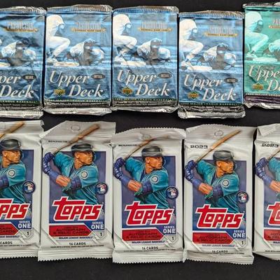 5 Sealed 1995 Upper Deck Baseball Card Packs & 5 2023 Topps Sealed Baseball Packs
