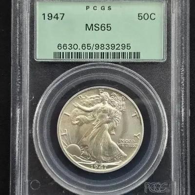 1947-P MS-65 Walking Half Dollar, Old Green Rare PCGS Holder EE