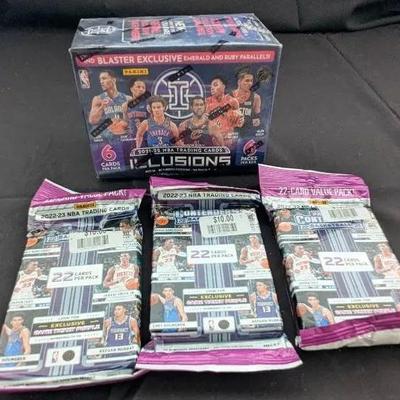 2021-22 Panini NBA Cards, Sealed New Blaster Box & 3 Sealed Packs of 2022-23 Panini Cards