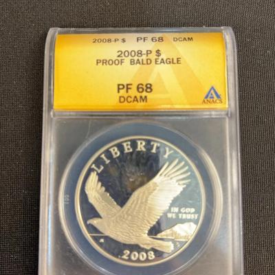 2008-P American Bald Eagle Silver Dollar (ANACS)(PF68)
