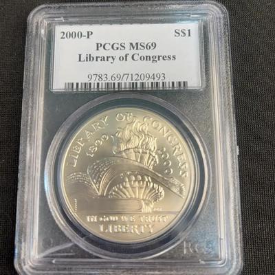 2000-P commemorative Silver Dollar (PCGS) (MS69) Library Of Congress