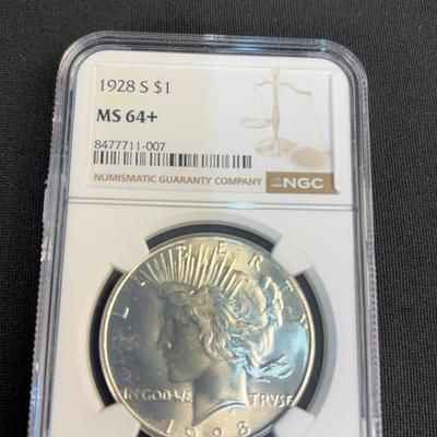 1928-S Peace Dollar (NGC) (MS64+)