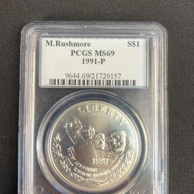 1991-P M. Rushmore Commemorative Silver Dollar (PCGS) (MS69)