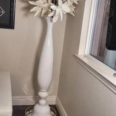 Tall Glass Vase and Silk Flowers