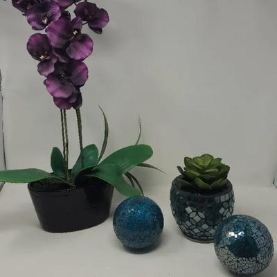Artificial Plant and Glass Mosaic Decor