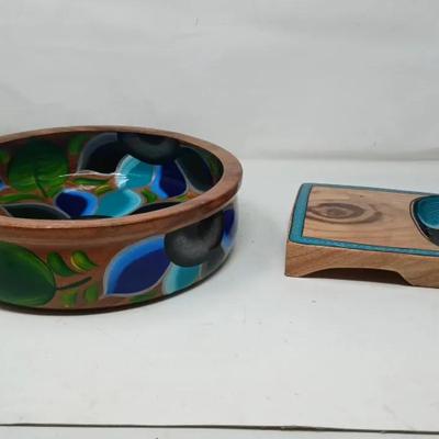 Painted Wooden Serving Bowls