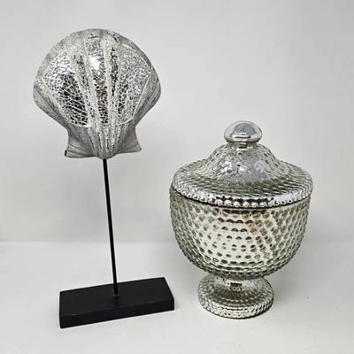Silver Mecury Glass Jar and Clam Shell Decor