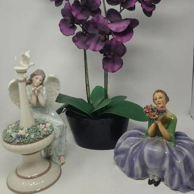 Ceramic Figurines and Artificial Plant