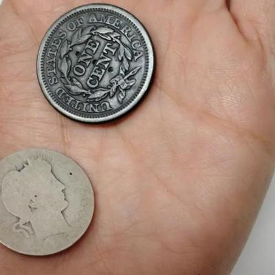 Antique: Barber Quarter & Two 1 Cent Pieces
