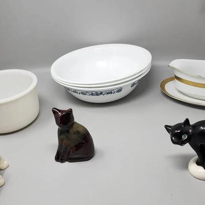 Vintage Ceramic Decor - Corning, Milkglass, Goebel, Cat/Pig Figurines