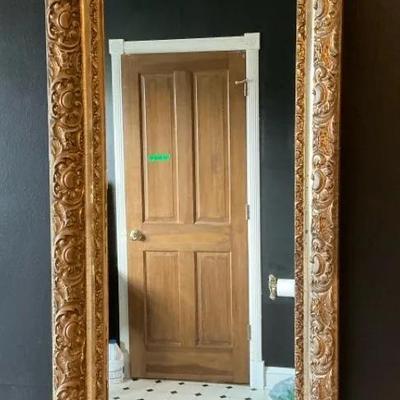 Ornate Gilded Wood Frame Wall Mirror 41"h x 16.5"w
