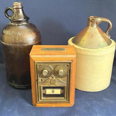 Duraglas Glass And Clay Jug, Vintage Post Office Bank 