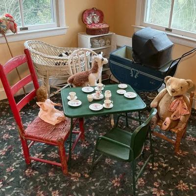 Vintqge & Antique Children's Items incl. Stuffed Animals, Tea Sets, Furniture...