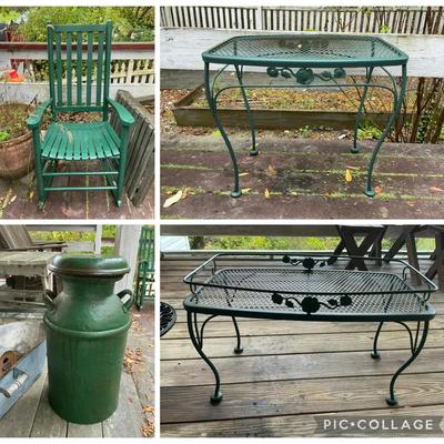 Green Rocking Chair, Tables, & Milk Jug