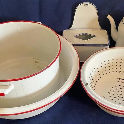 Painted Enamelware Pots, Pans And More