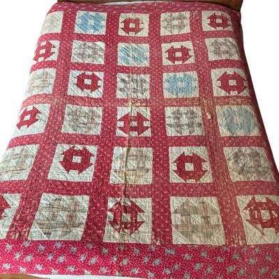 Antique Monkey Wrench Quilt Damaged 74" x 66"