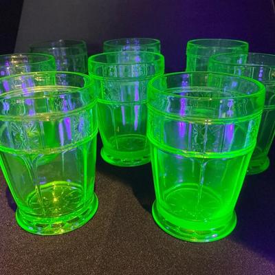 Jeannette Doric Uranium Glass Tumblers 