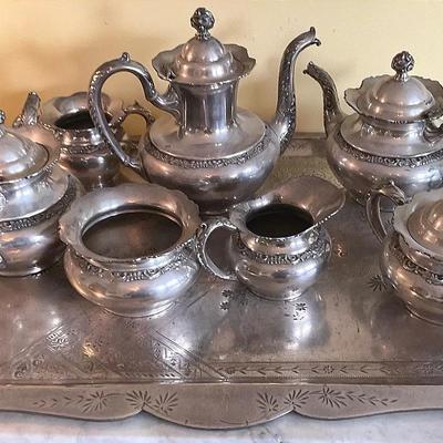 Webster Vintage Quadruple Silverplated Tea / Coffee Set And Tray