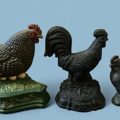 Cast Iron Rooster Doorstops & Chicken