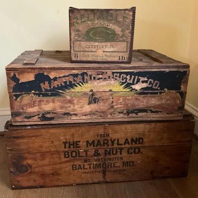 Antique Wood Boxes Maryland Biscuit Bolt & Nut