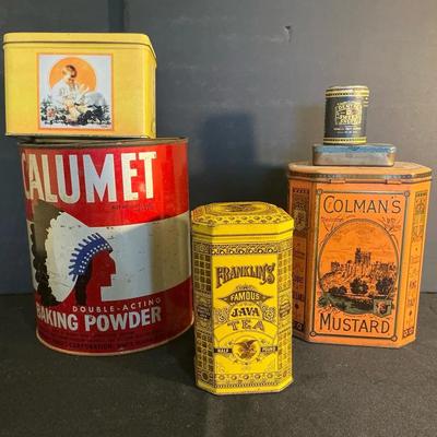 Calumet Baking Powder,tea, Mustard And Other Advertising Tins 