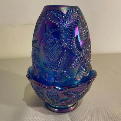 Fenton Inverted Strawberry Pattern Carnival Glass Fairy Lamp